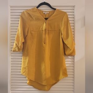 New Glory - Mustard Yellow Lightweigh Tunic Top With Zipper & Faux Pocket Detail